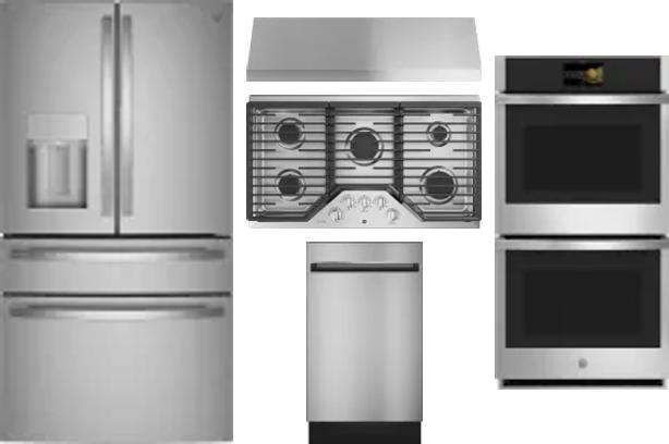 5 Piece Package Includes Refrigerator, Cooktop, Wall Oven, Hood And Dishwasher